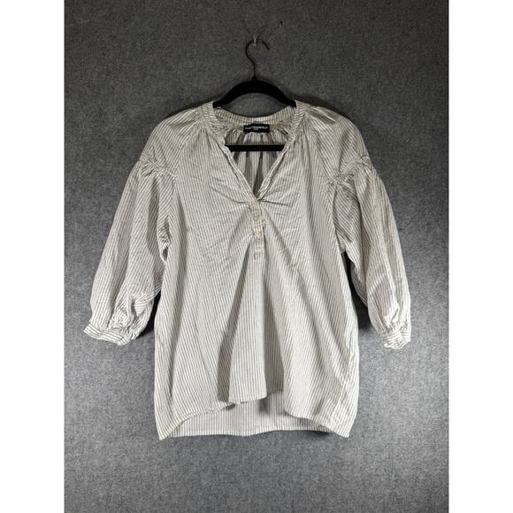 Karl Lagerfeld Blouse Women Medium Striped Balloon Sleeve V Neck Boho Career - Picture 1 of 7